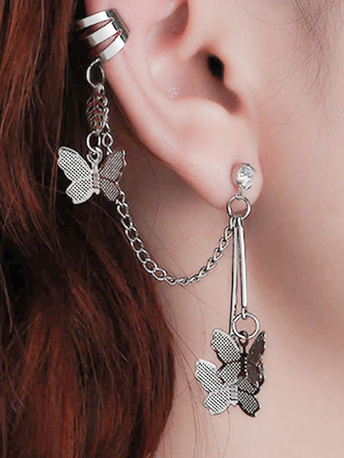 Pair Of Alloy Silver Plated Butterfly Design Ear Clip Earrings