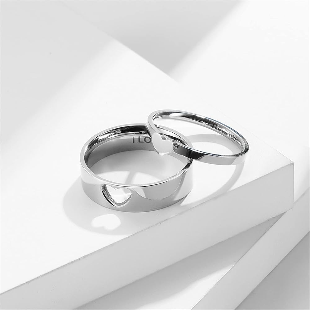 Love Heart Design Silver Plated Couple's Rings - 2 Pcs Adjustable Set