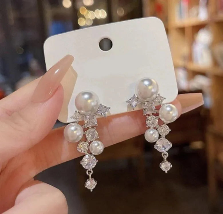 Off White Silver Plated Earrings