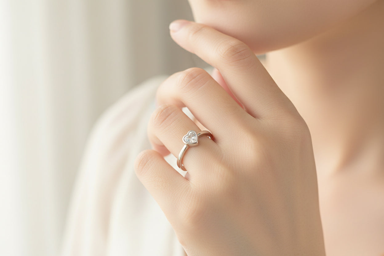 Love Heart Design Silver Plated Couple's Rings - 2 Pcs Adjustable Set