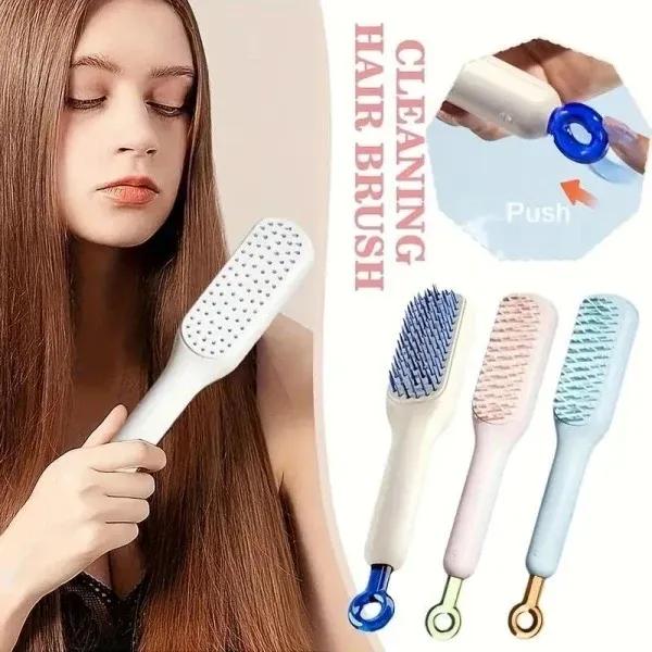 4 in 1 Self-CleaningHair Brush – Anti-StaticDetangling Comb with ScalpMassage & Rotating LiftingCleaner