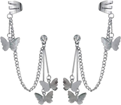Pair Of Alloy Silver Plated Butterfly Design Ear Clip Earrings