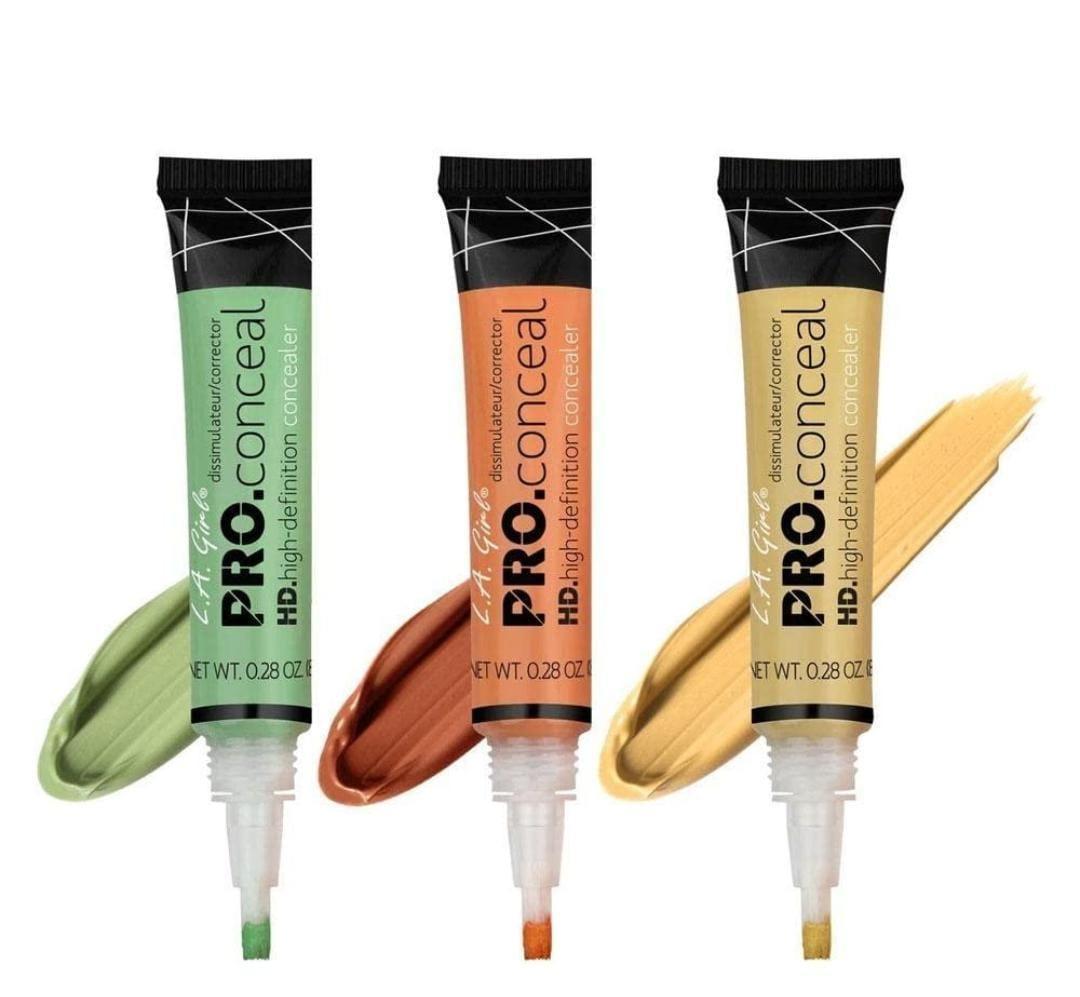 L.AGirl Pro Conceal HD High Definition Concealer Full Coverage, Crease-Proof & Lightweight Corrector, Pack of 3