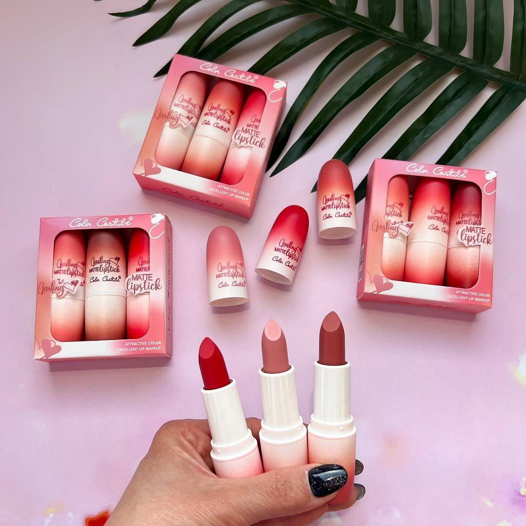 Bold Coverage Multicolor Lipstick - 3 Pcs Matte Finish