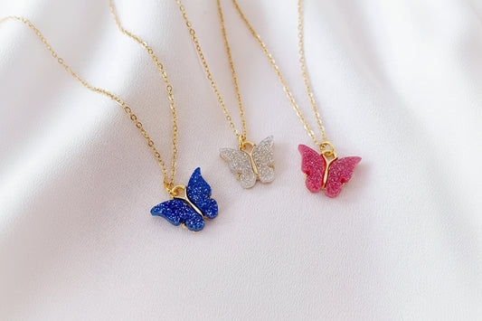 Adjustable Butterfly Design Necklace for Women - 1 Pc in Blue, White, and Pink