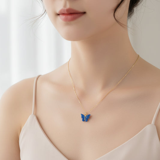 Adjustable Butterfly Design Necklace for Women - 1 Pc in Blue, White, and Pink