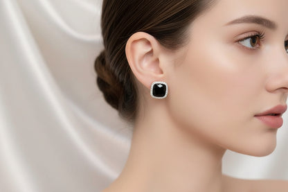 Paint Black Stone Earrings