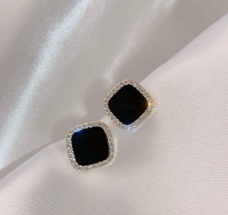 Paint Black Stone Earrings