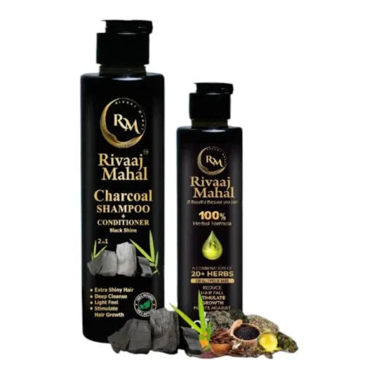 Revitalize Your Hair with 2 in 1 Charcoal Shampoo & Hair Oil - 2 Pcs Pack