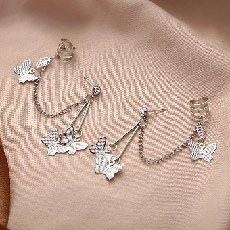 Pair Of Alloy Silver Plated Butterfly Design Ear Clip Earrings