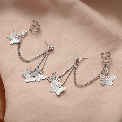 Pair Of Alloy Silver Plated Butterfly Design Ear Clip Earrings