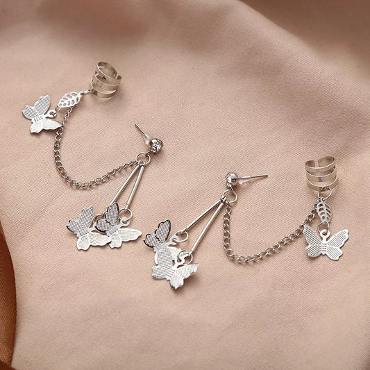 Pair Of Alloy Silver Plated Butterfly Design Ear Clip Earrings