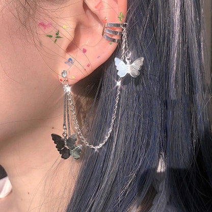 Pair Of Alloy Silver Plated Butterfly Design Ear Clip Earrings