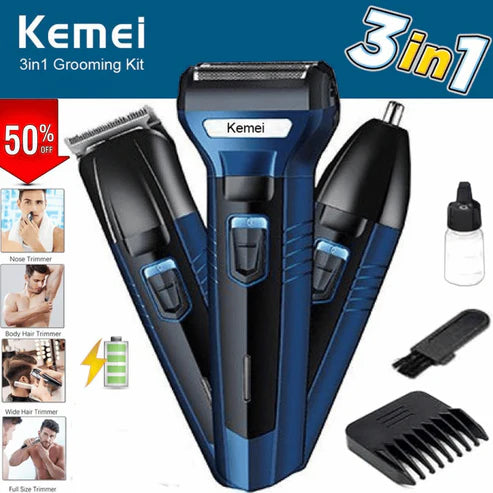 Kemei 3 in 1 Electric Hair Removal Men's Shaver and Grooming Kit