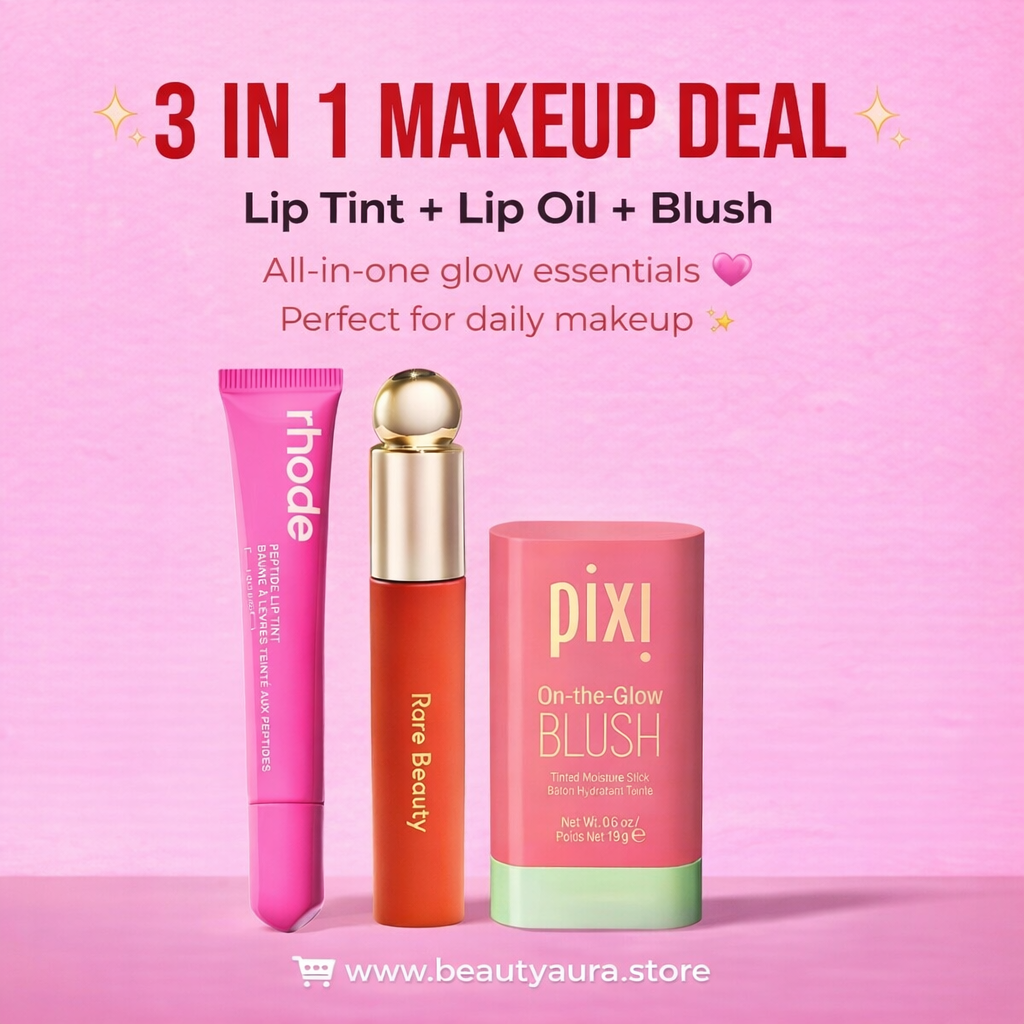 ✨ 3 IN 1 MAKEUP DEAL ✨

Lip Tint + Lip Oil + Blush 💖
Your everyday glow essentials in one perfect combo!